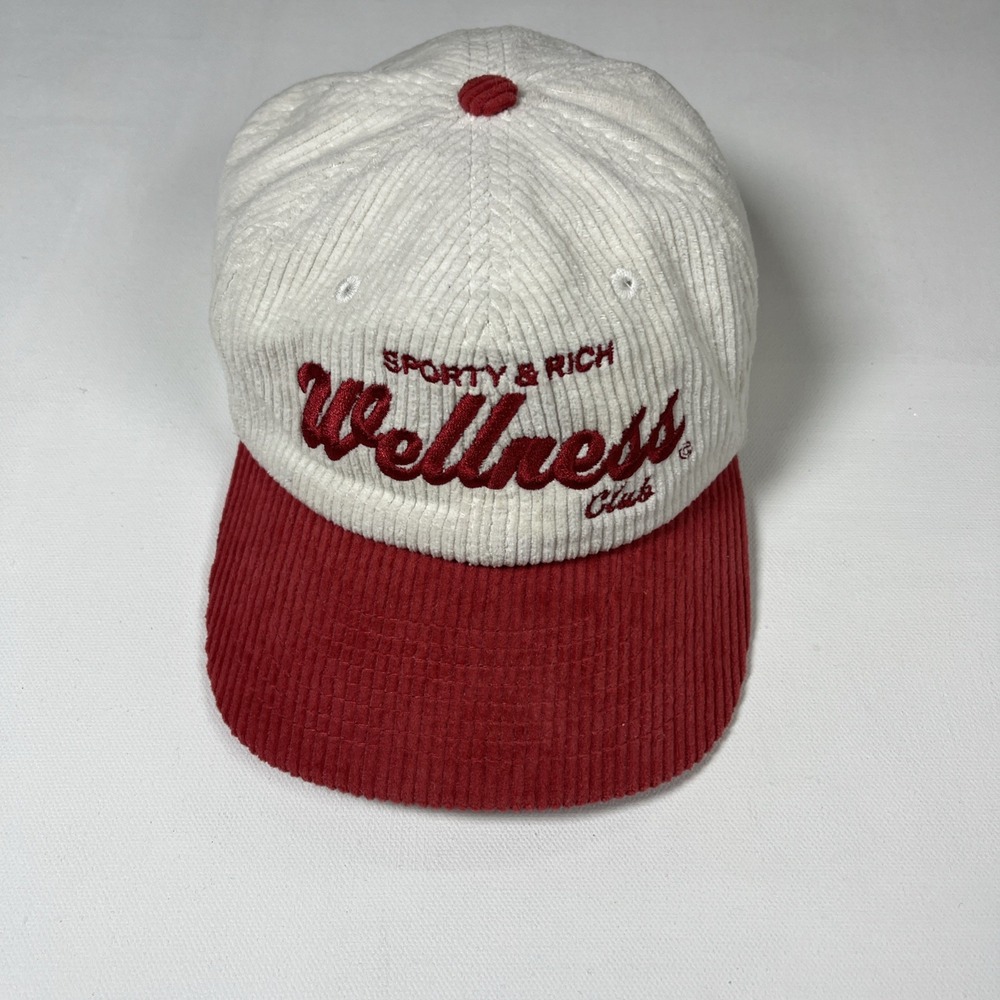 Sporty & Rich Wellness Club Corduroy Red White SnapBack Hat Cap Embroidered